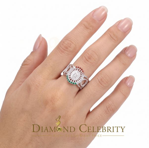 DiamondCelebritees 925 White Virgin Merry Red & Green Round Shape CZ Women's Religious Ring SZ 8