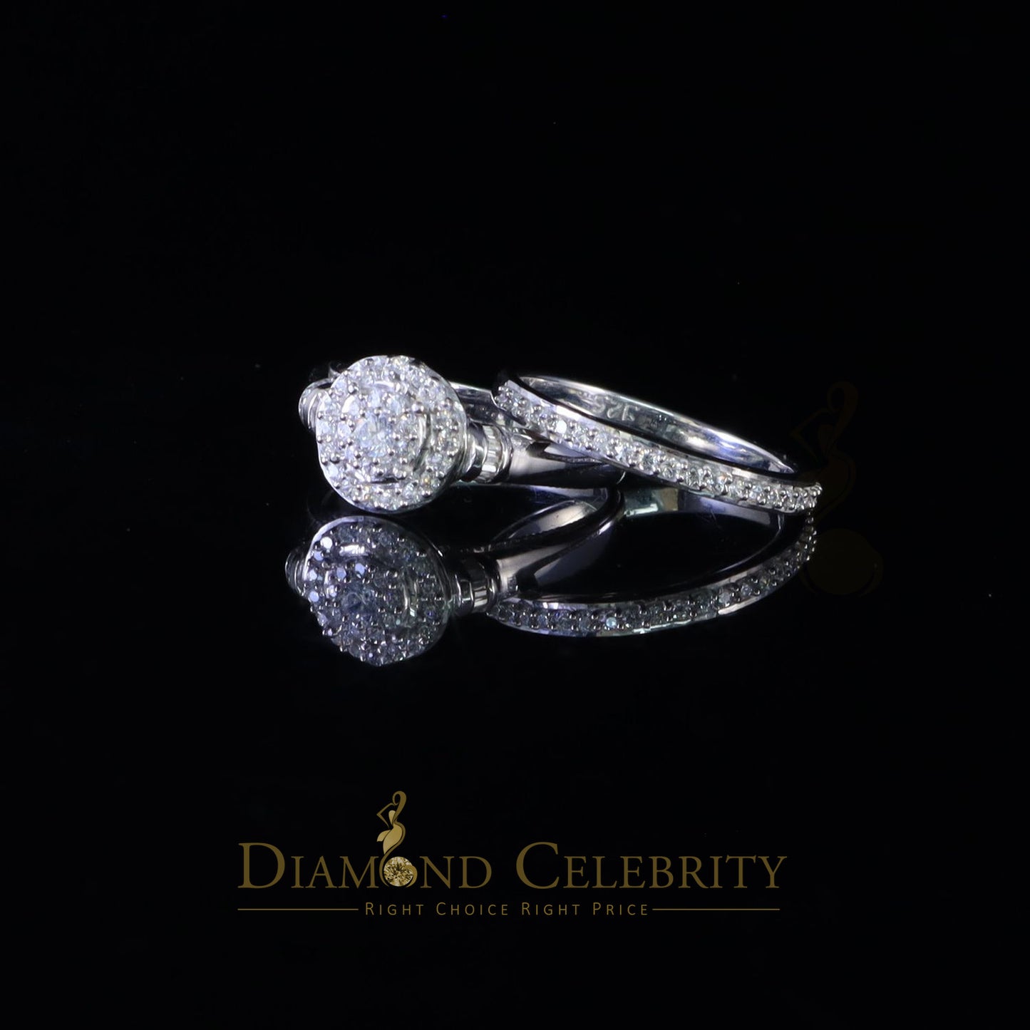 DiamondCelebritees 925 Women's White Silver 1.25ct CZ Round shape 2pcs Bridal /Engagement Ring SZ 7