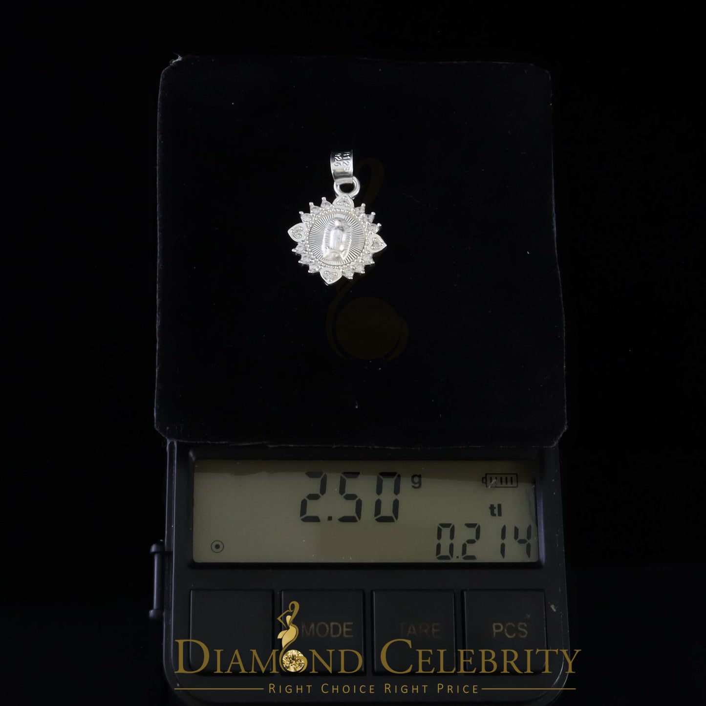 DiamondCelebritees 925 Sterling Silver Circle Lady Guadalupe Men's/Women's Pendant White Religious