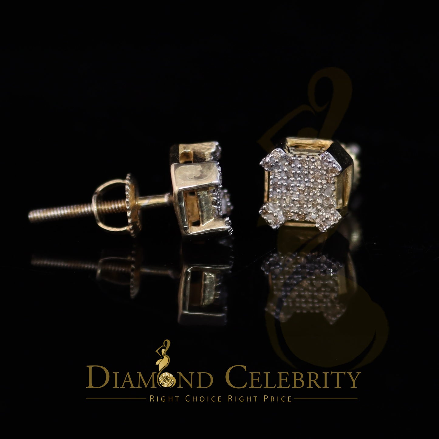 DiamondCelebritees 0.20ct Diamond Yellow 925 Sterling Silver Stud Earrings For Women's And Men's