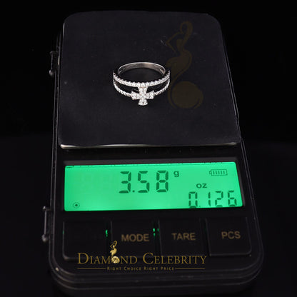 DiamondCelebritees 925 White Silver 0.40ct Cubic Zirconia Engagement Womens Cross Ring Size 7
