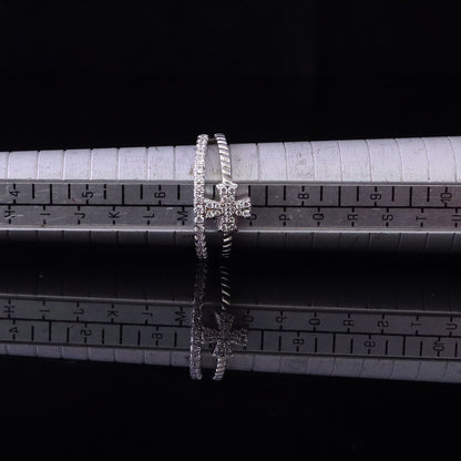 DiamondCelebritees 925 White Silver 0.40ct Cubic Zirconia Engagement Womens Cross Ring Size 7