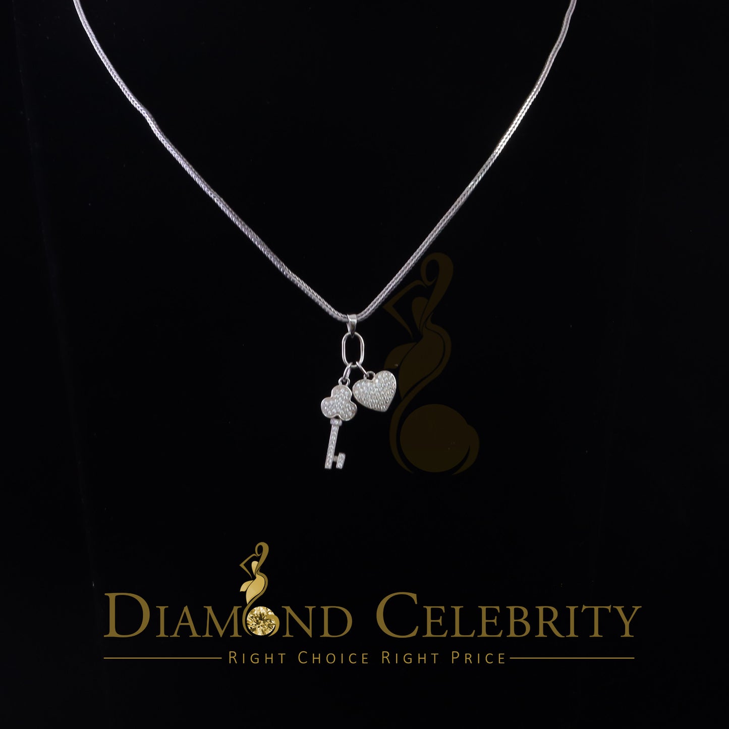 DiamondCelebritees Womens Heart Key White Sterling Silver Shape Pendant with 0.50ct Cubic Zirconia