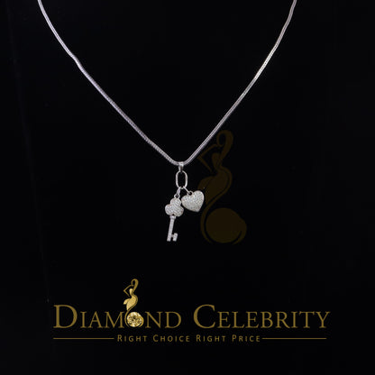 DiamondCelebritees Womens Heart Key White Sterling Silver Shape Pendant with 0.50ct Cubic Zirconia
