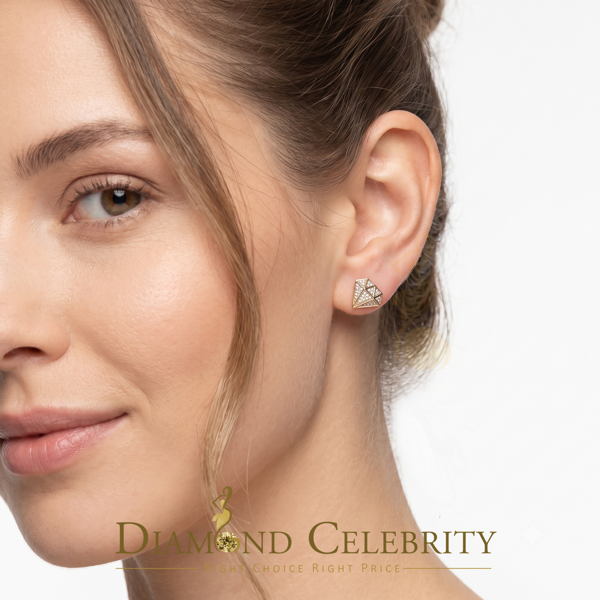 DiamondCelebritees 925 Sterling Silver Diamond 0.10ct Yellow For Men's/Womens Hip Hop Stud Earring