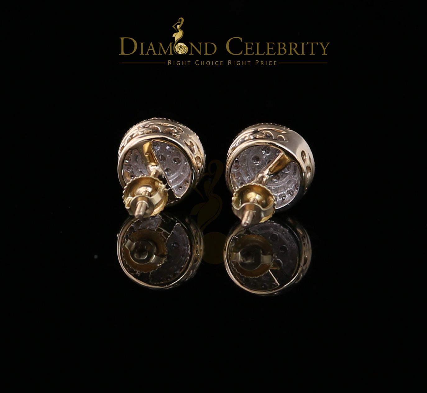 DiamondCelebritees 10K Real Yellow Gold Real Diamond 0.50CT Men's/Women's Stud Round flower Earring