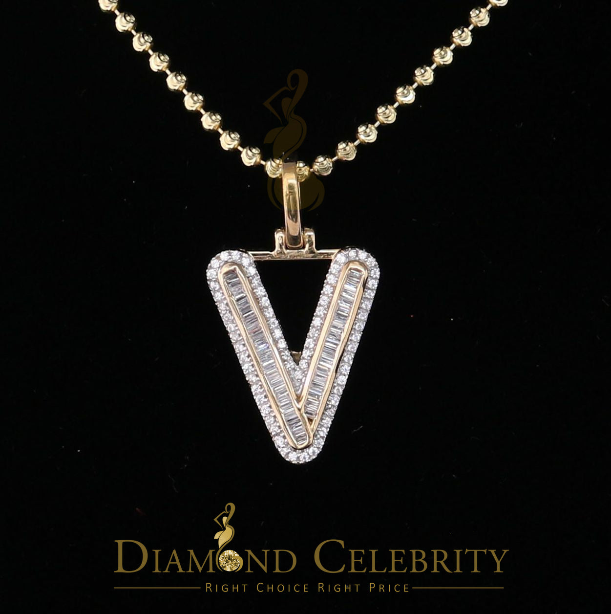 DiamondCelebritees Yellow Bugutte Initial All Alphabet Sterling Silver Pendant with Cubic Zirconia