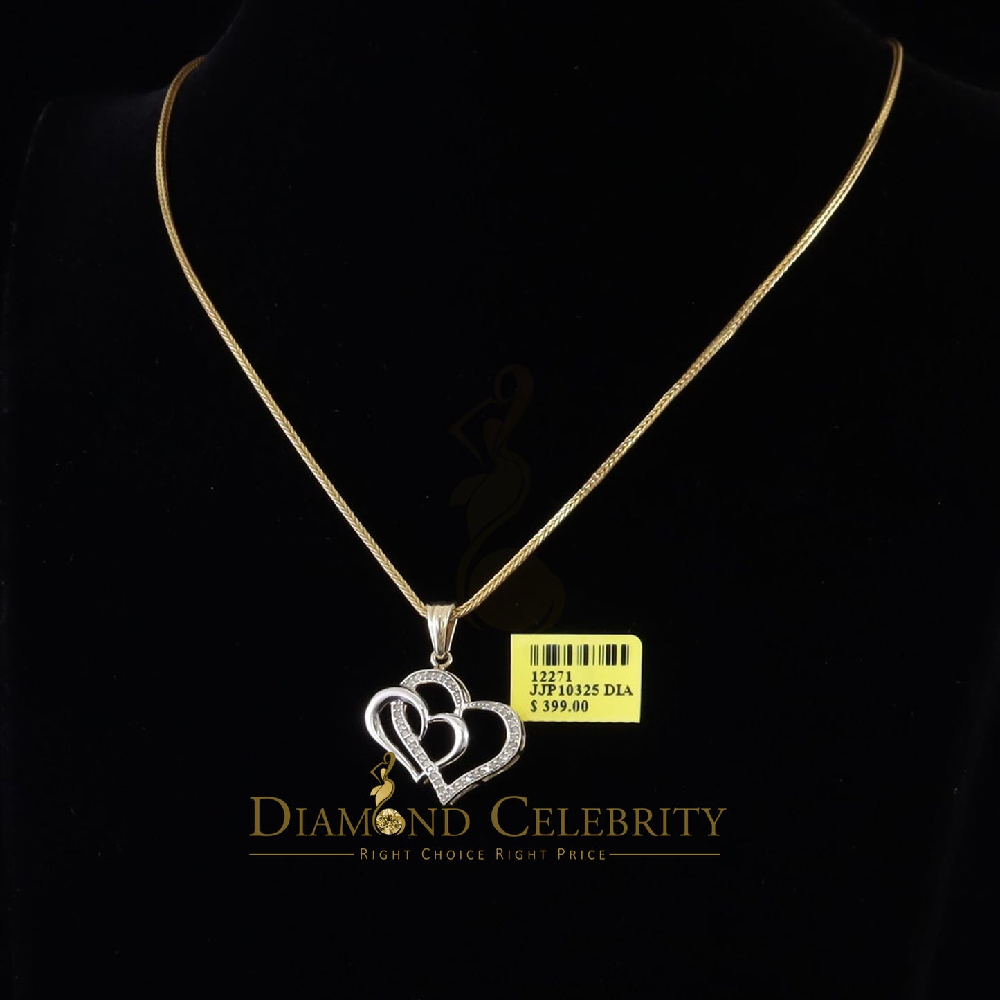 DiamondCelebritees  Two Tone Sterling Silver Yellow Double Heart Pendant 0.25ct Real Diamonds Stone