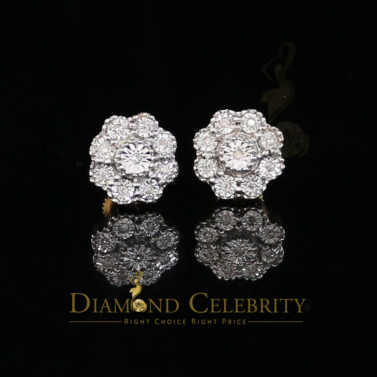 DiamondCelebritees 0.07 ct Diamond 925 Sterling Silver Yellow Floral Earrings For Men's & Women's