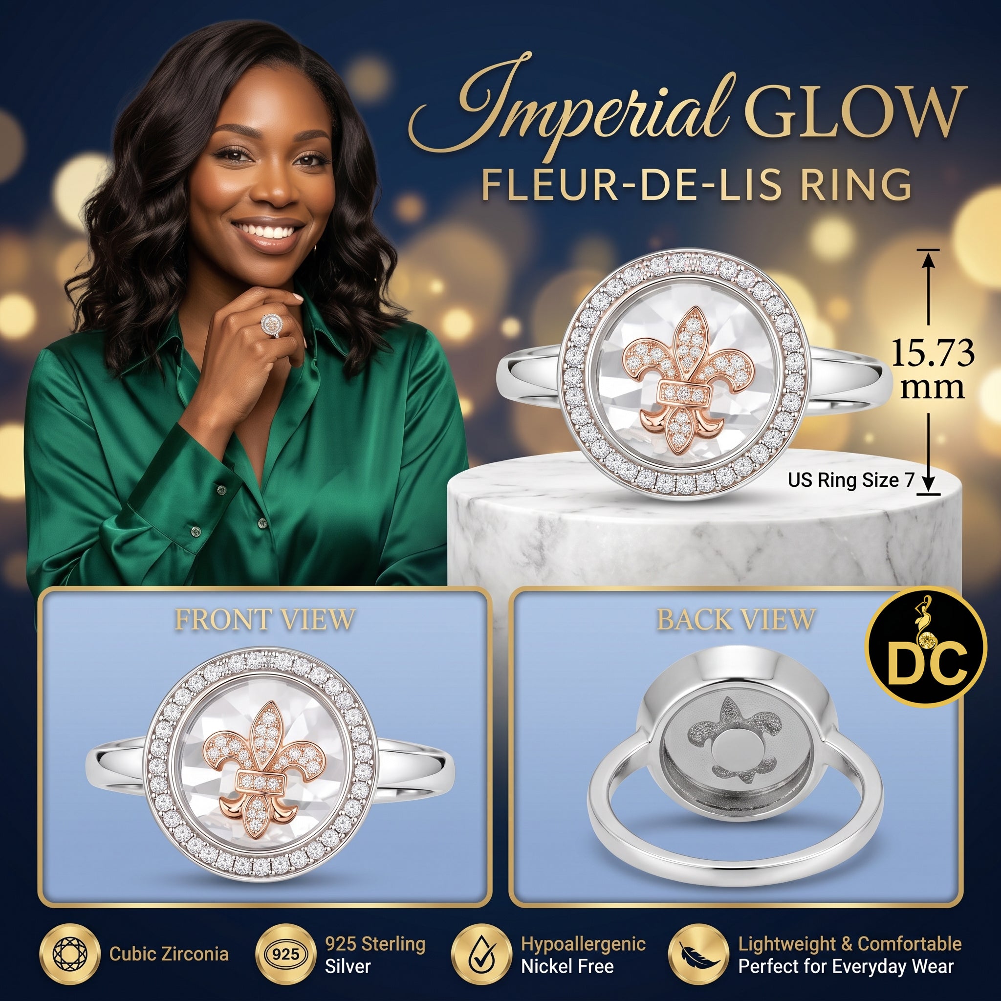 DiamondCelebritees White 0.50ct 925 Sterling Silver Fleur de lis Cubic Zirconia Women's Ring Size 7