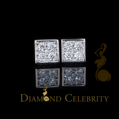 Diamondcelebritees 925 White Square Silver 1.00ct VVS 'D' Moissanite Stud Earring Men's/Womens