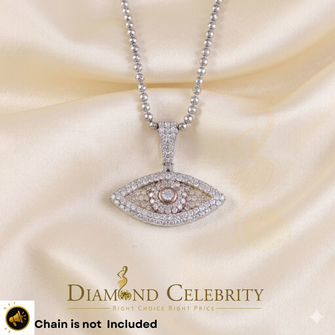 Diamondcelebritees  White Tri Clr Silver 2CT VVS D Moissanite 1" Charm Evil Eye Men & Women Pendant