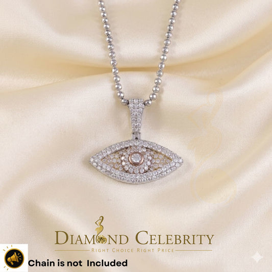 Diamondcelebritees  White Tri Clr Silver 2CT VVS D Moissanite 1" Charm Evil Eye Men & Women Pendant