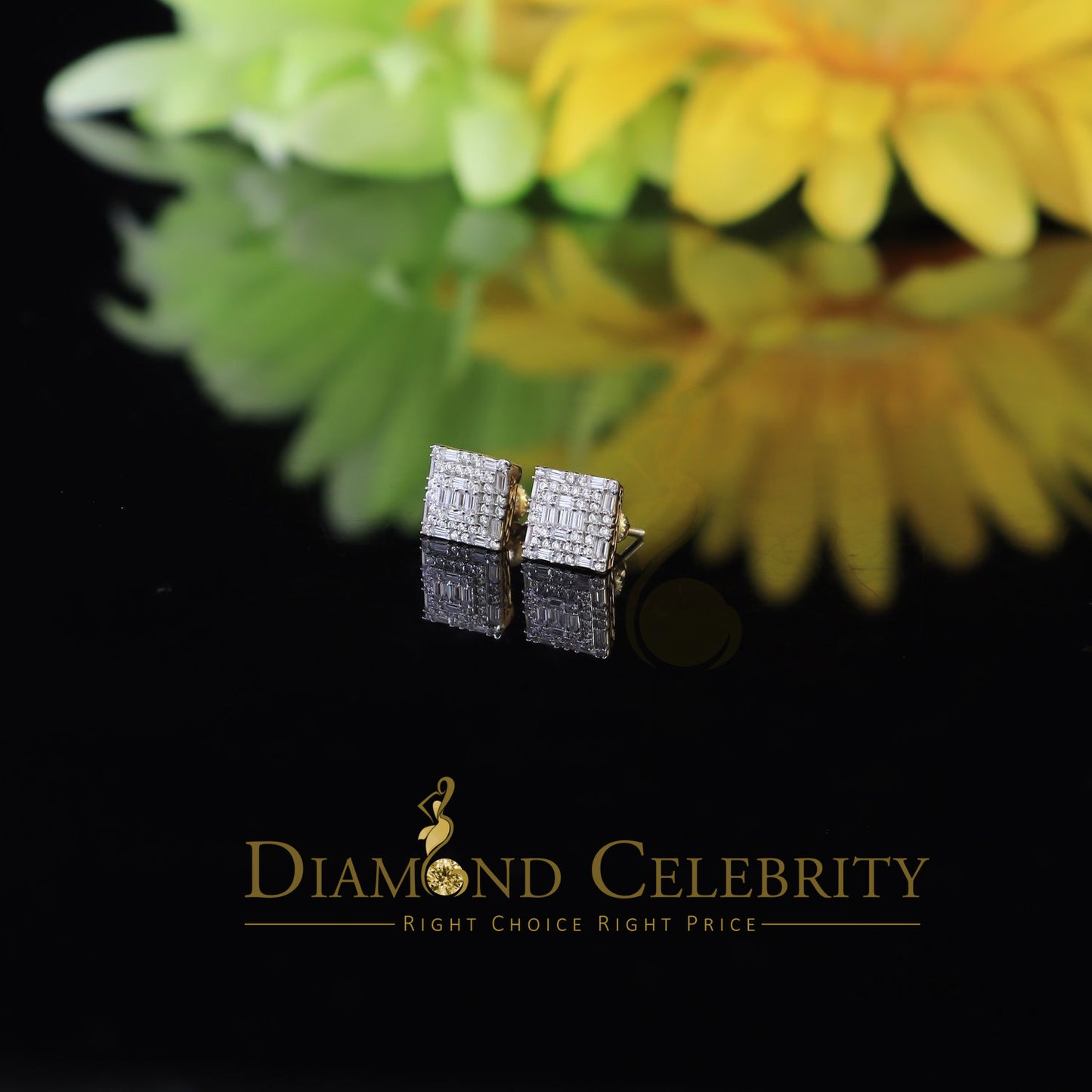 DiamondCelebritees  925 Sterling Yellow 0.72ct Silver Cubic Zirconia Hip Hop Women's Square Earrings