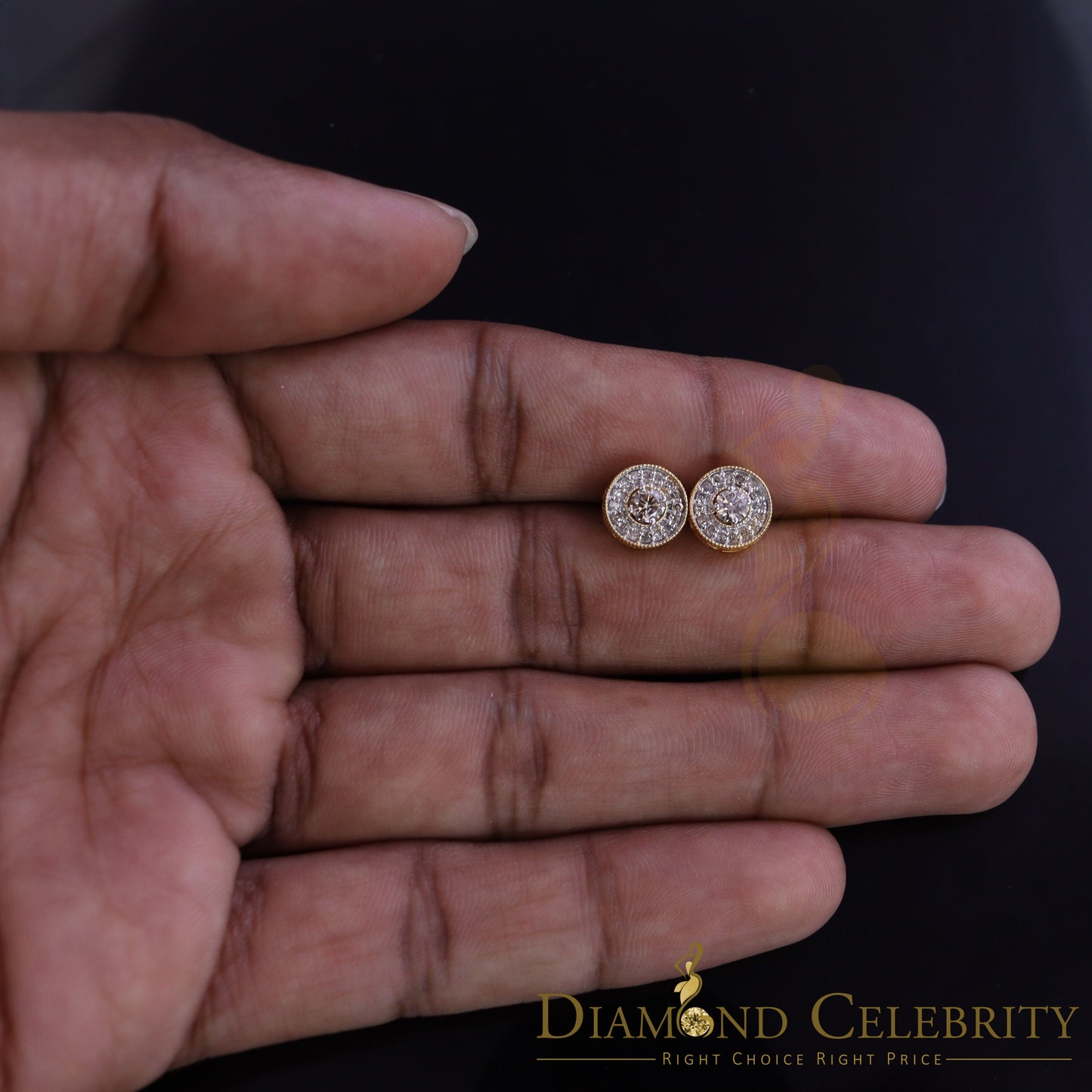 DiamondCelebritees Real 10k Yellow Gold Round Stud 0.50ct Earrings with Real Diamonds