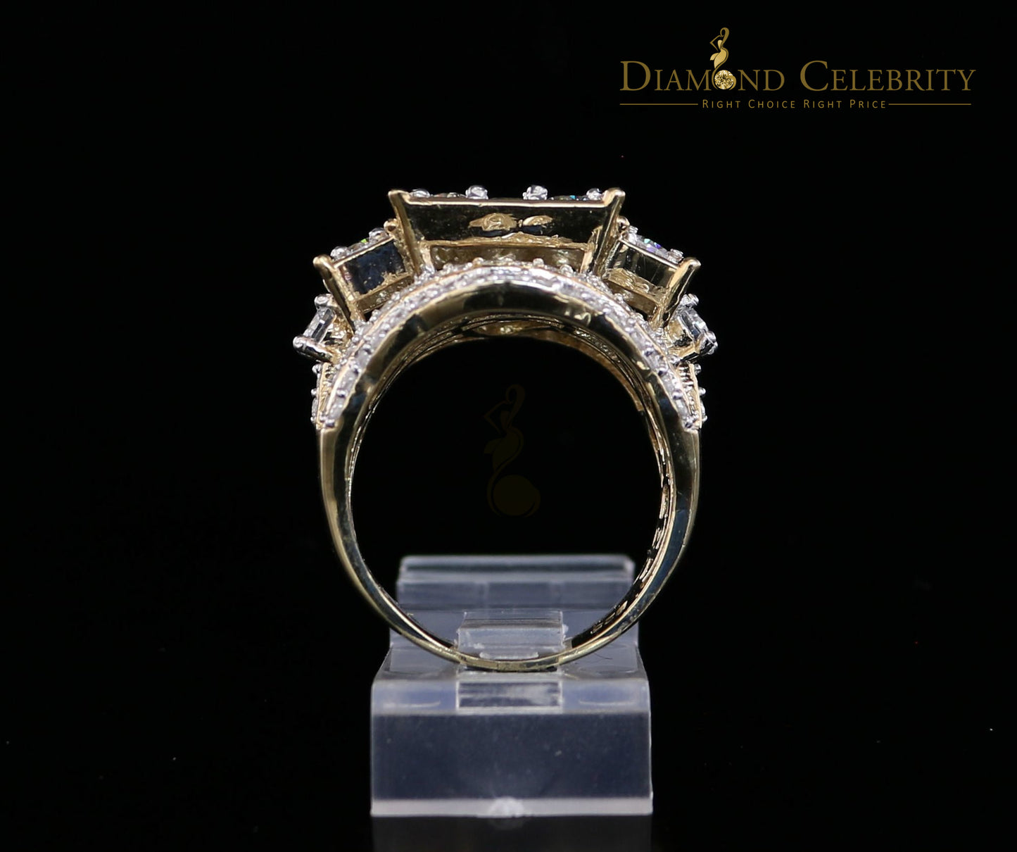 DiamondCelebritees 925 Sterling Yellow Silver 7.76ct Cubic Zirconia Square Engagement Women's Ring Size 9