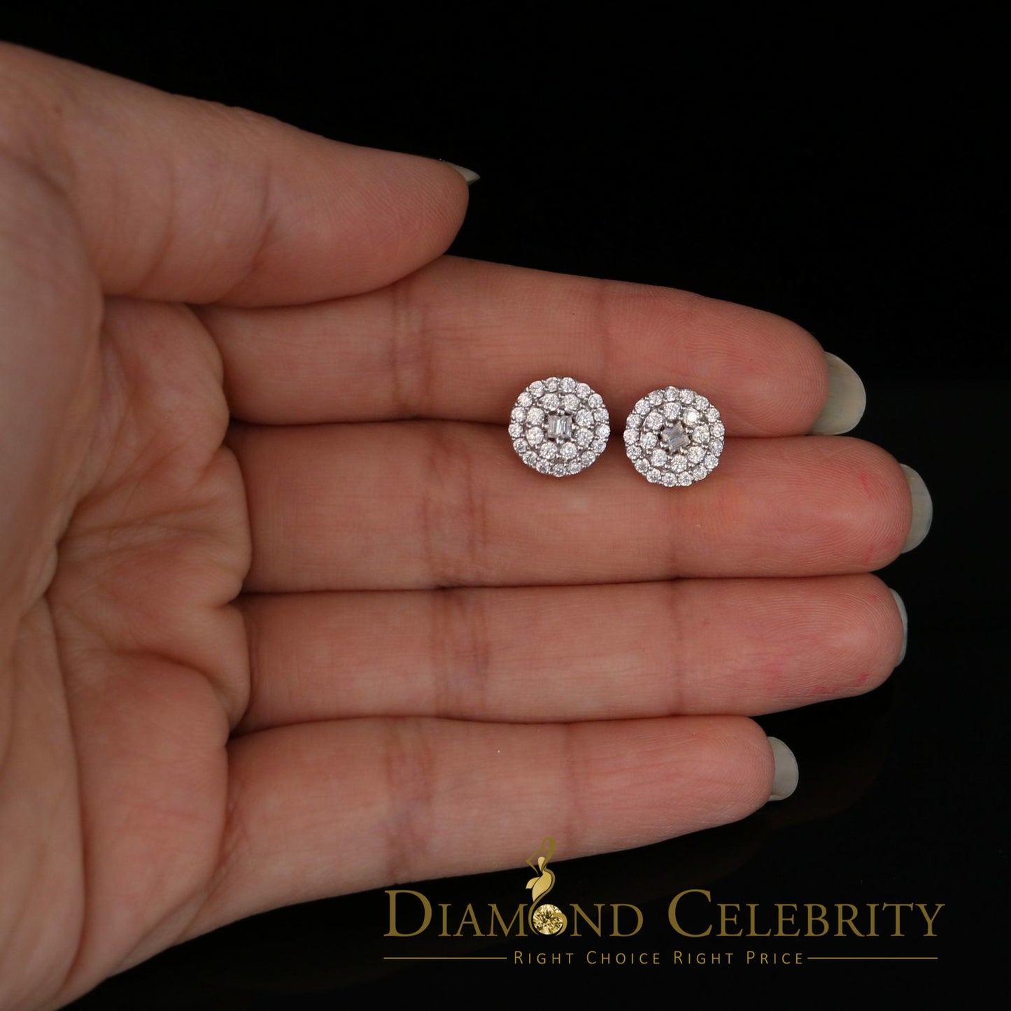 DiamondCelebritees  925 Sterling White Silver 1.86ct Cubic Zirconia Round Women's Stud Earrings