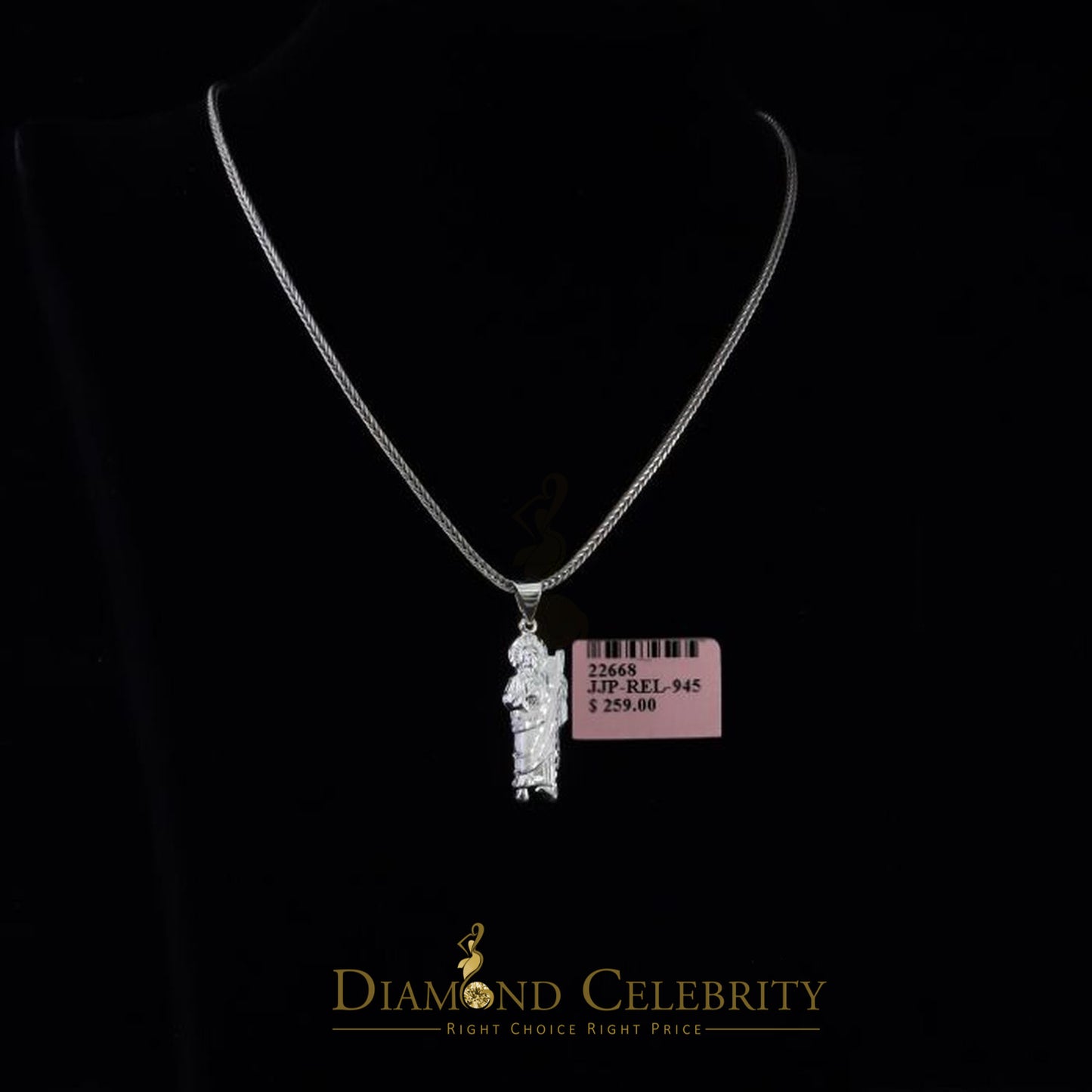 DiamondCelebritees 925 Sterling Silver Men's/Women's Saint Jude Figure Pendant White Religious
