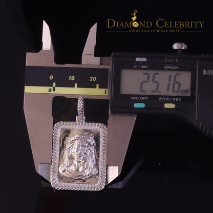 DiamondCelebritees Men's Square JESUS White 925 Sterling Silver 0.66ct CZ '1.00'inch 3D Pendant