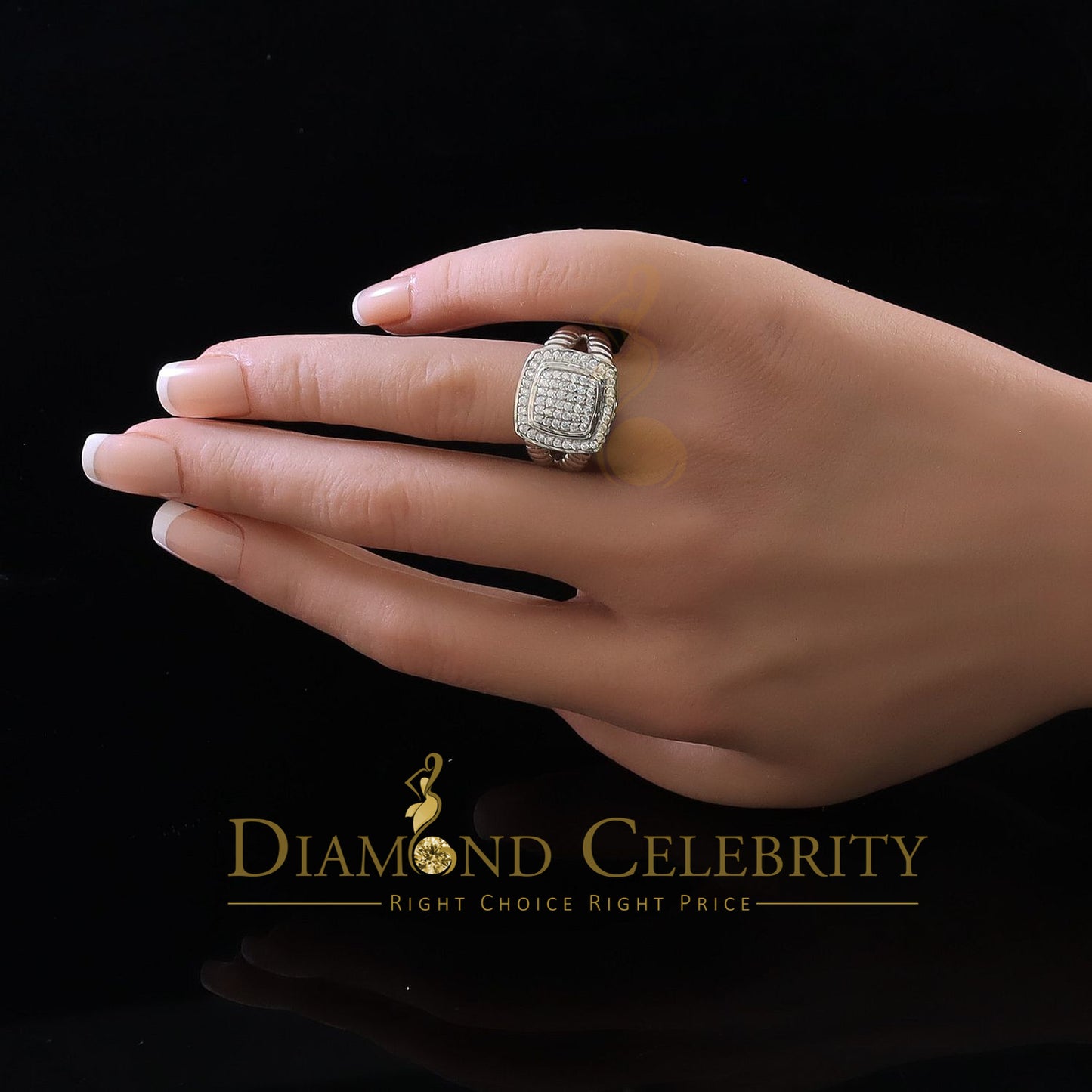 DiamondCelebritees 1.33ct White Silver Square Cubic Zirconia Womens Adjustable Ring From SZ 8 to 10