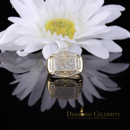 DiamondCelebritees 0.66 CT Real Diamond Men's 925 Sterling SilverYellow Ring Size 11 Square Shape
