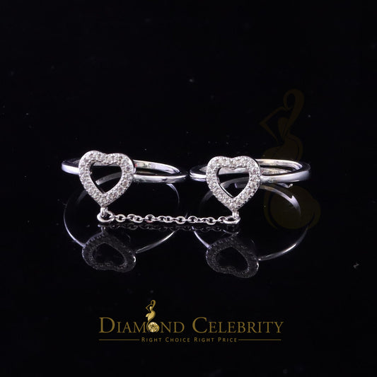 DiamondCelebritees Sterling White Silver 0.50ct Cubic Zirconia Heart Rings W/Connected Chain Size 6