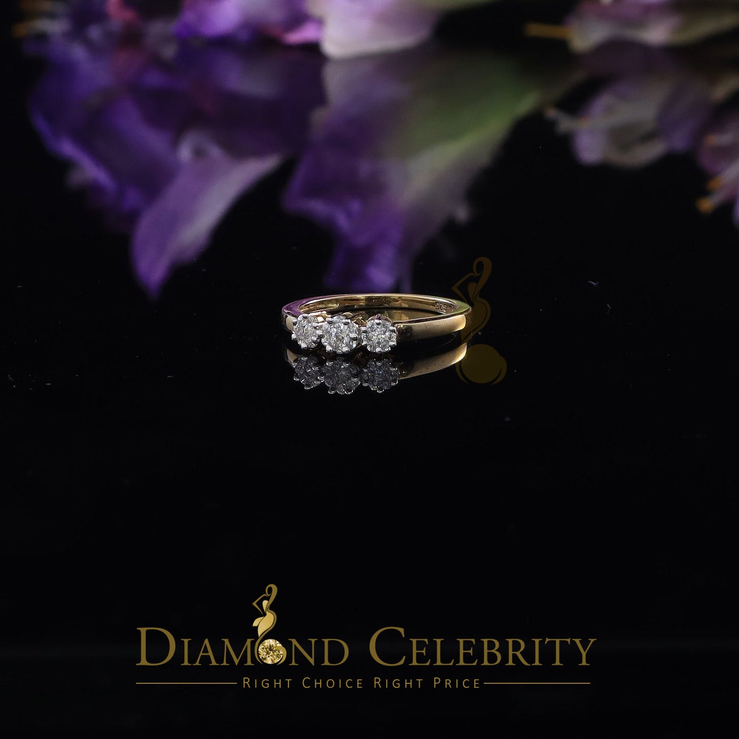 DiamondCelebritees 925 Yellow Silver Cubic Zirconia 1.25 ct Past Present Future Women's Ring Size 7