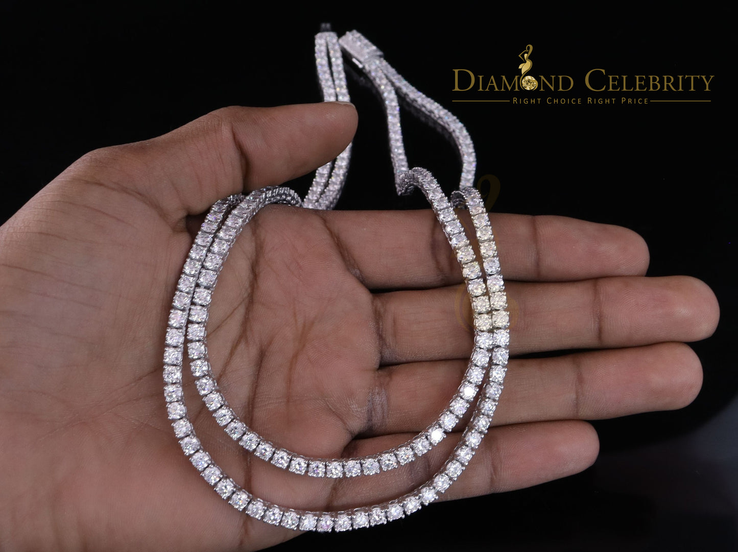 DiamondCelebritees Tennis Men's Necklace 925 Silver White 55ct Moissanite size 22inch & Width 4mm