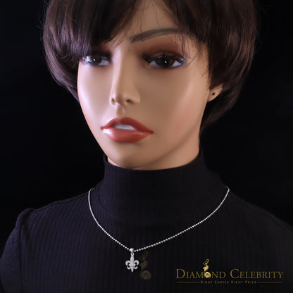 DiamondCelebritees 925 Sterling Silver Fleur de Lis Shape Pendant with 0.38ct Cubic Zirconia