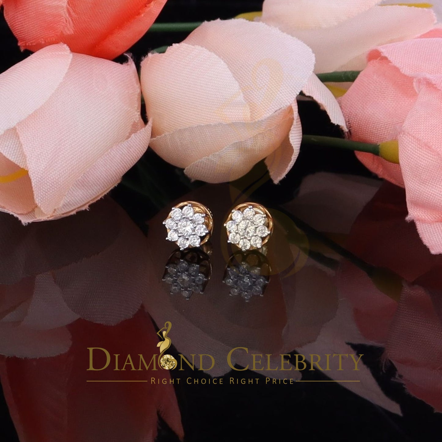 DiamondCelebritees  Yellow 925 Silver Cubic 0.14ct Zirconia Women's & Men's Hip Hop Flower Earrings