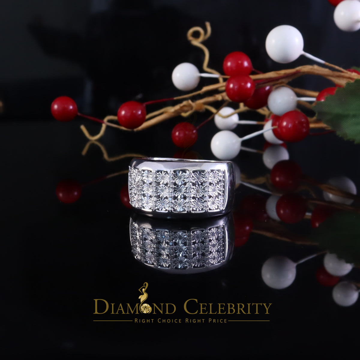 DiamondCelebritees Mirage Set Real 0.30ct Diamond 925 White Silver Wedding Band Men's Ring Size 11