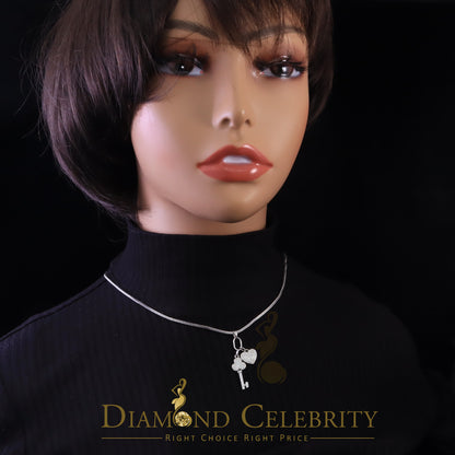 DiamondCelebritees Womens Heart Key White Sterling Silver Shape Pendant with 0.50ct Cubic Zirconia