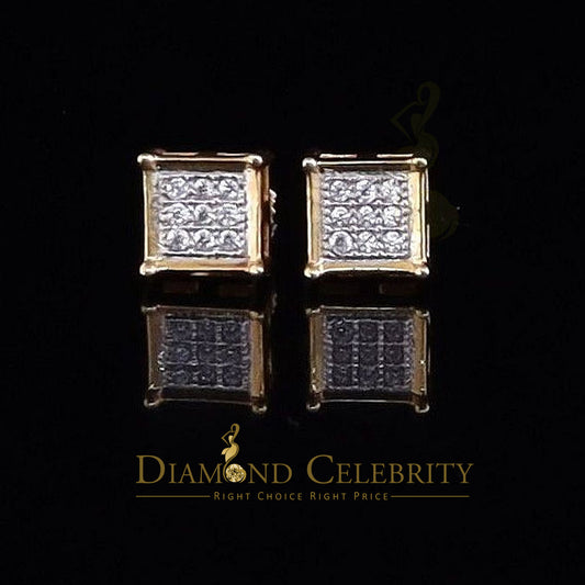 DiamondCelebritees  Yellow 925 Silver 0.14ct Men's & Women's Elegant Cubic Zirconia Square Earrings