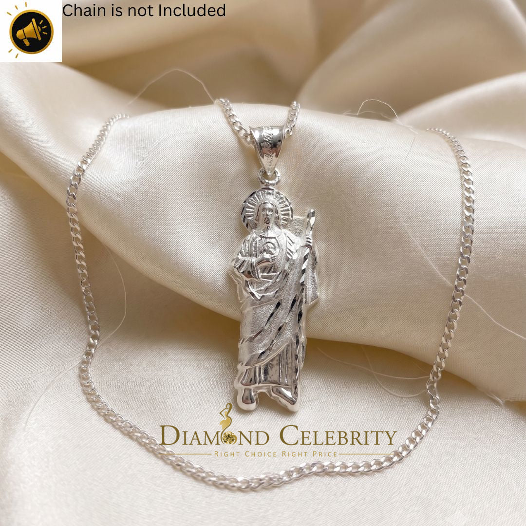 DiamondCelebritees 925 Sterling Silver Men's/Women's Saint Jude Figure Pendant White Religious