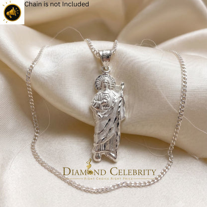 DiamondCelebritees 925 Sterling Silver Men's/Women's Saint Jude Figure Pendant White Religious
