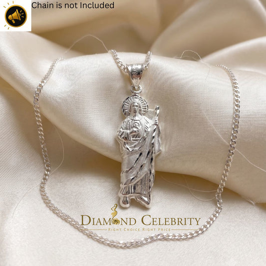 DiamondCelebritees 925 Sterling Silver Men's/Women's Saint Jude Figure Pendant White Religious