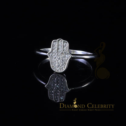 DiamondCelebritees 925 Sterling White Silver Shiny Hamsa 0.40ct Cubic Zirconia Women's Ring Size 6
