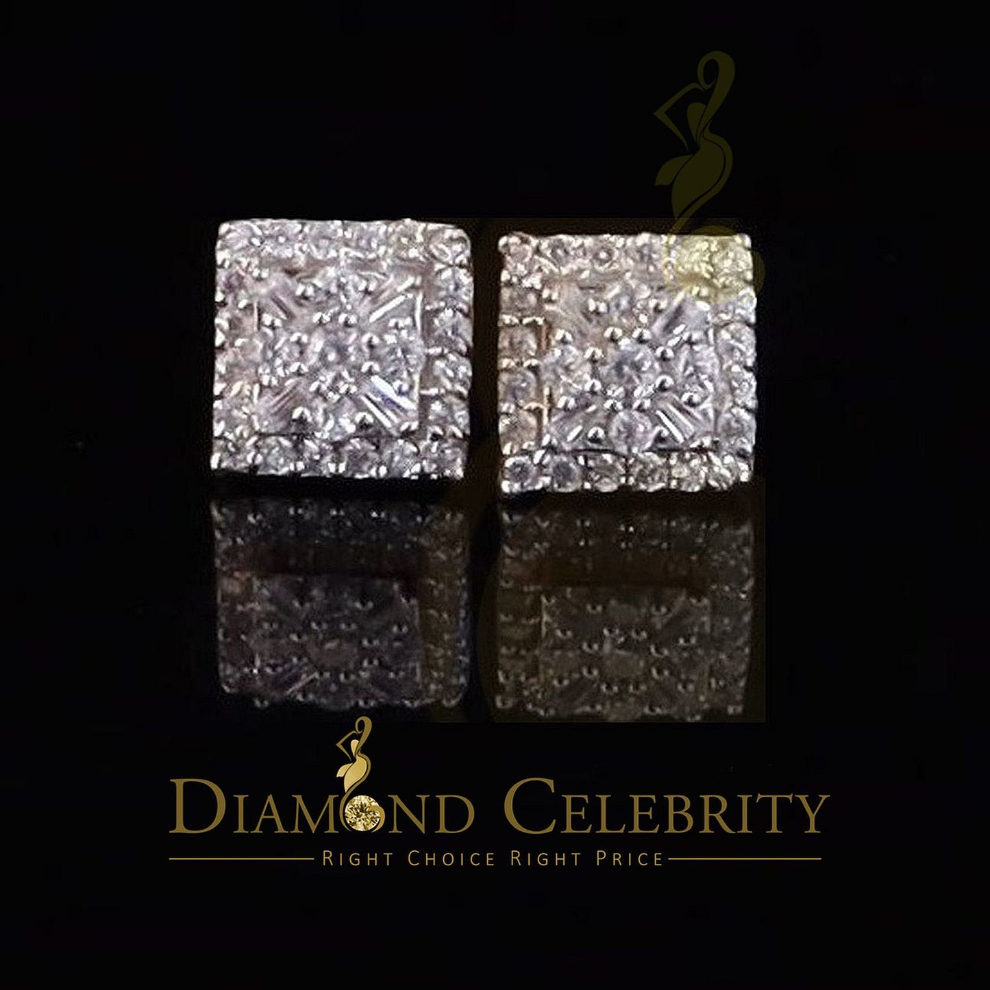 DiamondCelebritees  925 Yellow Starling Silver 0.74ct Cubic Zirconia Square Women's / Men's Earrings