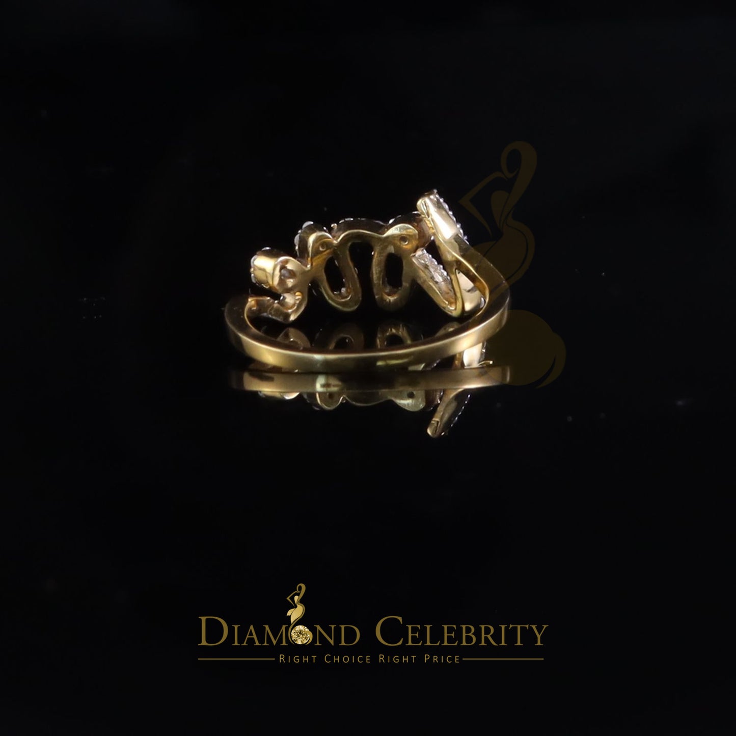 DiamondCelebritees 925 Sterling Yellow Silver 0.33ct VVS 'D' Moissanite 'Love' Rings SZ 7 for Women