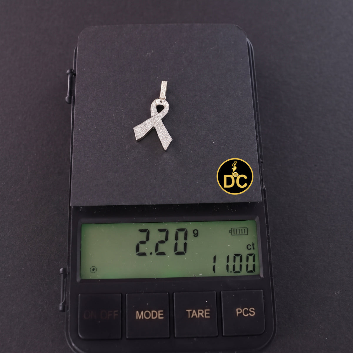 DiamondCelebritees 925 Silver Yellow Clear 0.50ct CZ Hope Ribbon Pendant for Breast Cancer Support