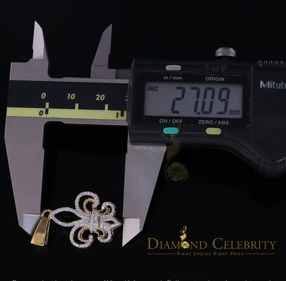 DiamondCelebritees Yellow 925 Sterling Silver Fleur de Lis Pendant with 0.93ct Cubic Zirconia Stone