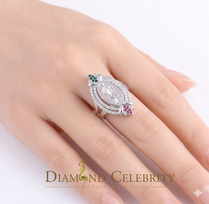 DiamondCelebritees White CZ 925 Sterling Silver Catholic St Jude Fancy Women's Religious Ring SZ 7