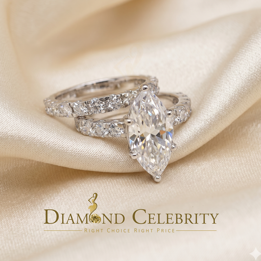 DiamondCelebritees White 8.00ct Moissanite 925 Silver Mens/Women Bridal Rings Marquise Shape Size 8
