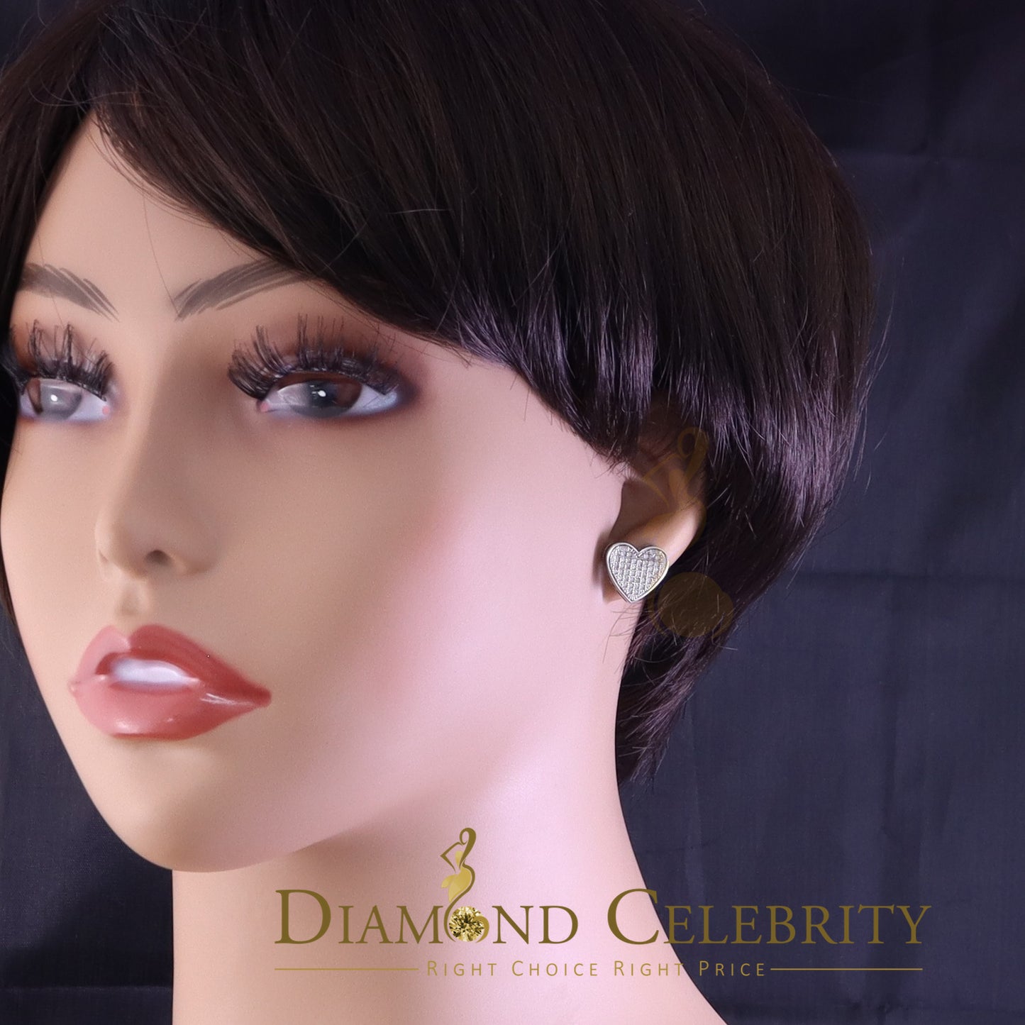 DiamondCelebritees  925 Sterling White Silver 0.71ct Cubic Zirconia Heart Women's Stud Earrings