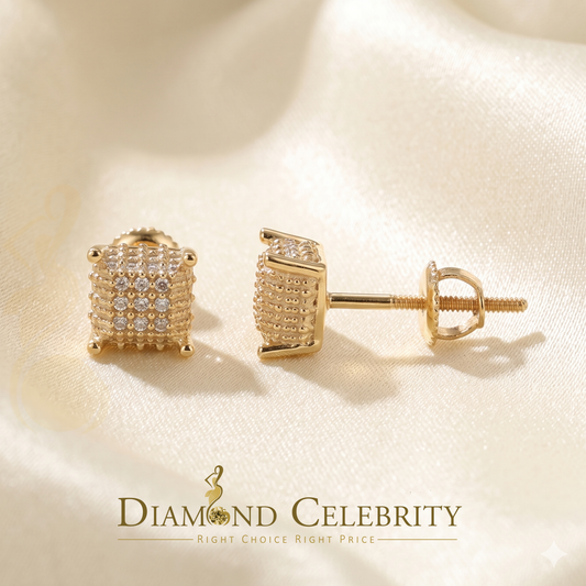 DiamondCelebritees 0.05ct Diamond 925 Sterling Silver Womens and Men's Square Yellow Stud Earrings