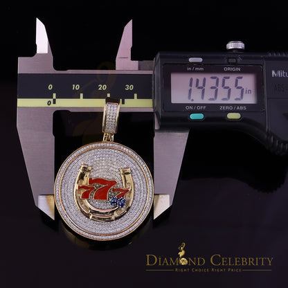 Diamondcelebritees Lucky 2.00ct Real Moissanite Yellow 925 Silver 777 W/Dice Horse Shoes Pendant