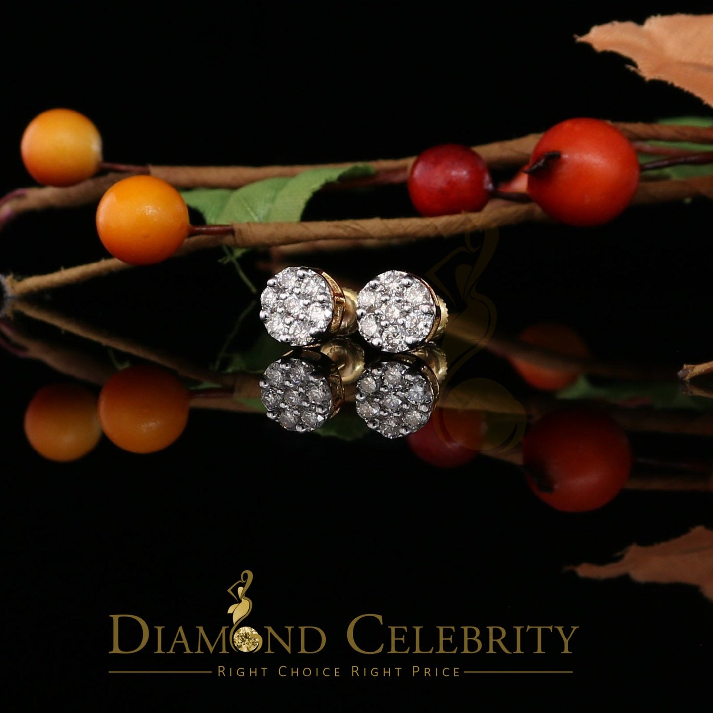 DiamondCelebritees Men's/Women's 10K Real Yellow Gold with 0.75CT Real Diamond Stud Earrings