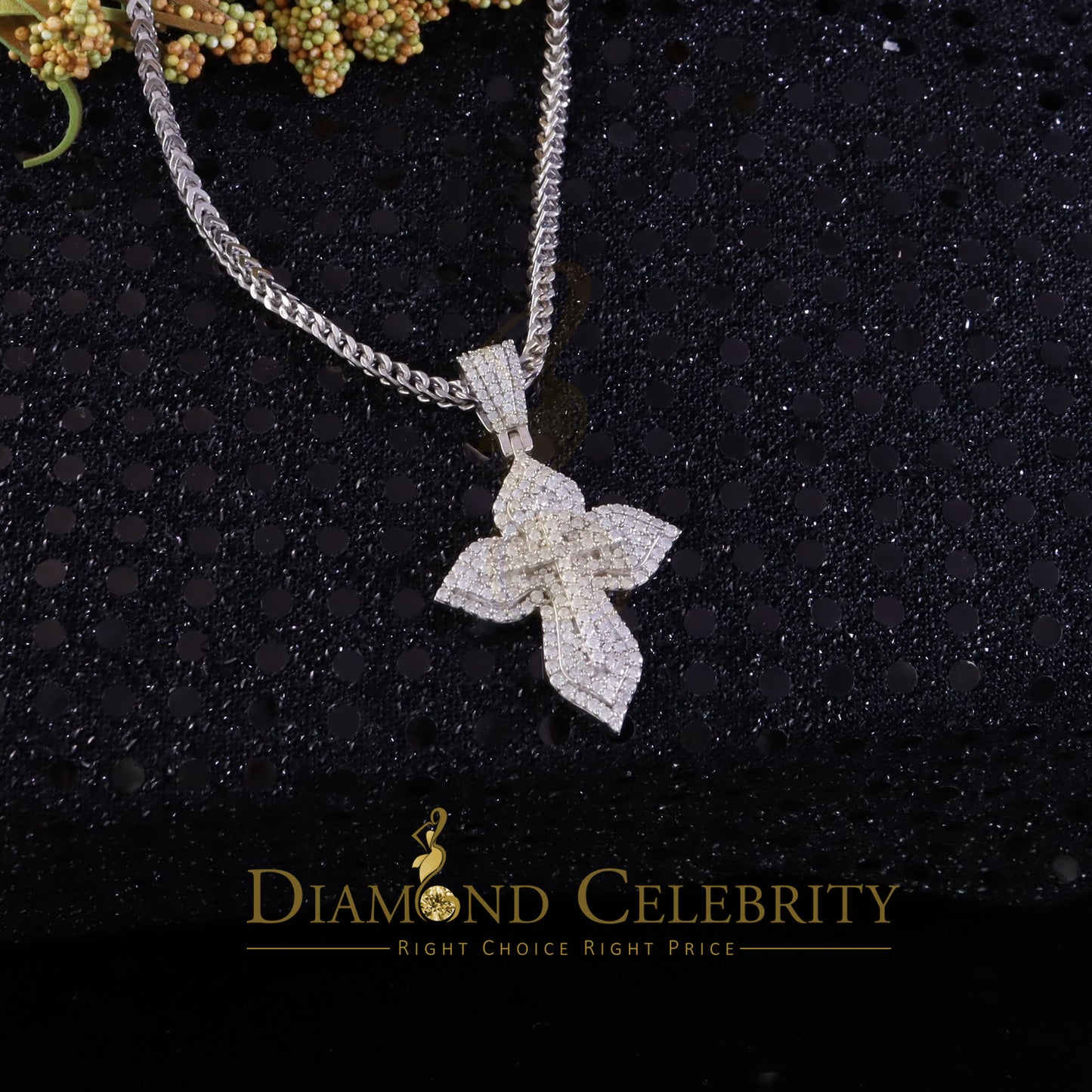 Diamondcelebritees  3.0ct VVS D Moissanite White Silver Charm Cross Floury Pendant Men's & Women's