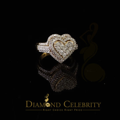 DiamondCelebritees 925 Silver Yellow 2.50CT Women's VVS 'D' Moissanite 3D Double Heart Ring Size7
