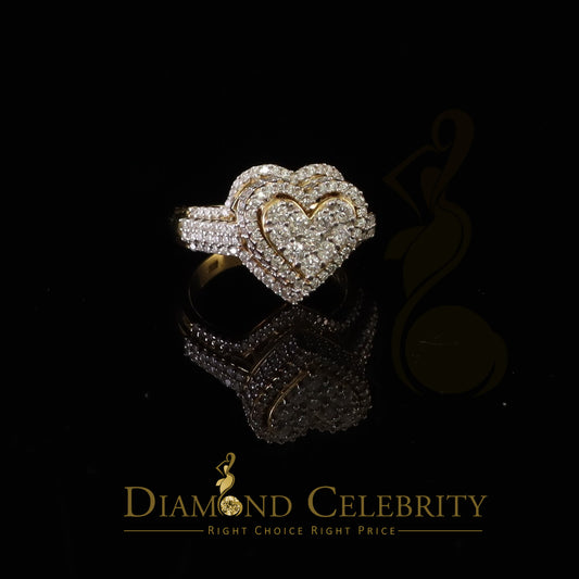 DiamondCelebritees 925 Silver Yellow 2.50CT Women's VVS 'D' Moissanite 3D Double Heart Ring Size7